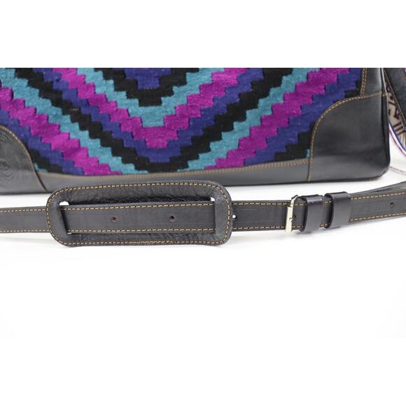 Give Thanks Hand Crafted Leather and Woven Large Weekender Duffle Bag MSRP $500+ - Picture 4 of 16